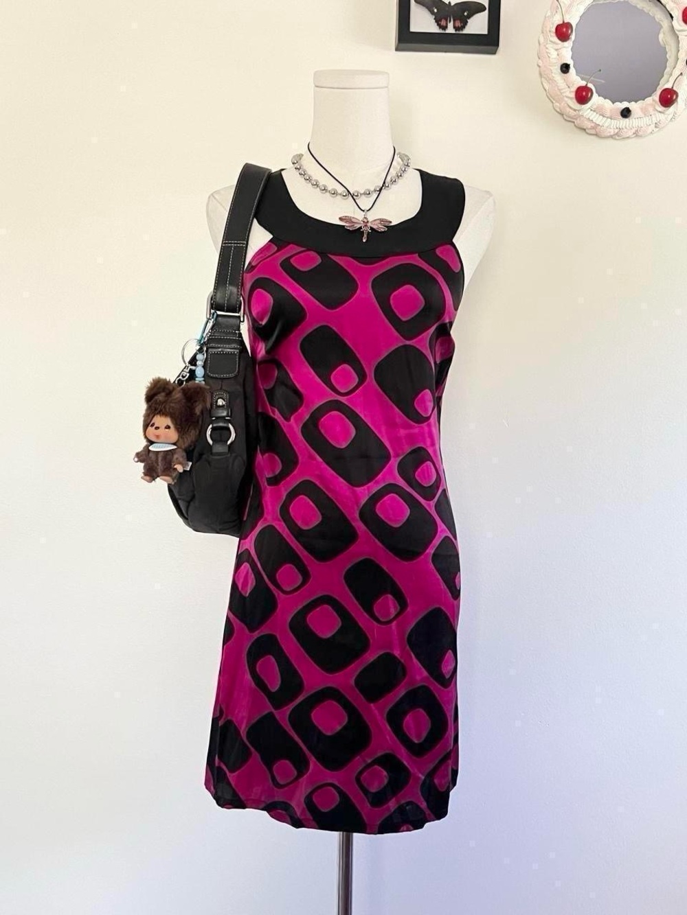 Express Pink and Black Geometric Silk Mini dress